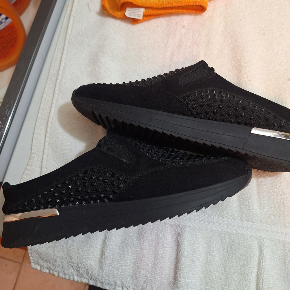 Kenneth Cole Black Perforated Slip-On Platform Mules